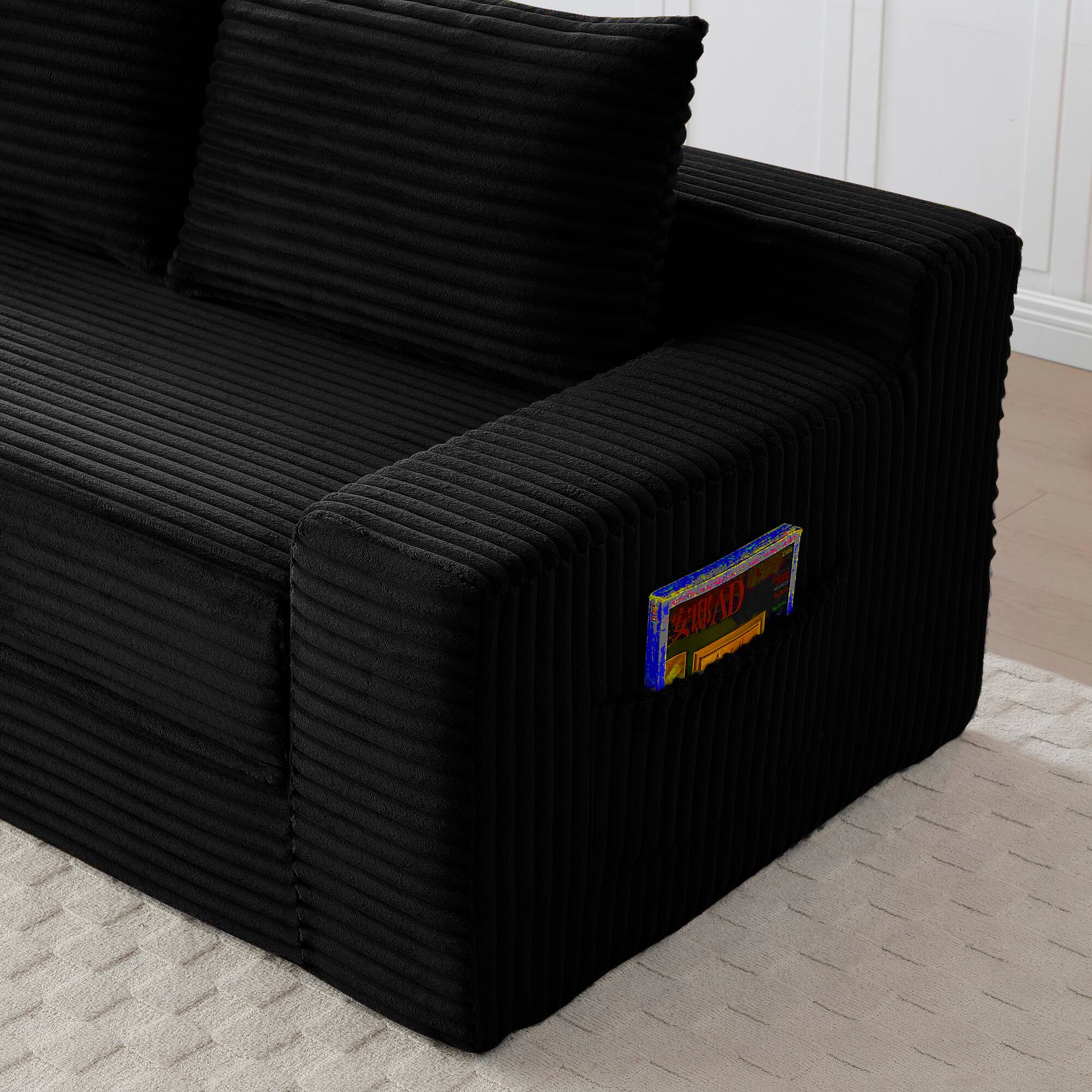 Alt View 5. Meqiodas - 2 in 1 Convertible Folding Couch Bed, Cloud Loveseat Sofa, Corduroy Floor Lounge Sofa for Bedroom Living Room - Black.