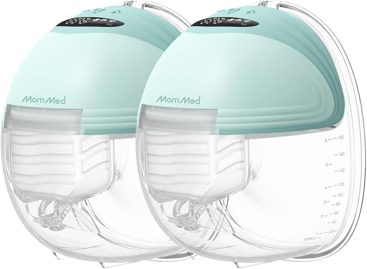 MomMed - Hands Free Wearable Breast Pump, 3 Modes+12 Levels, Low Noise Portable Electric Double Pump - Green
