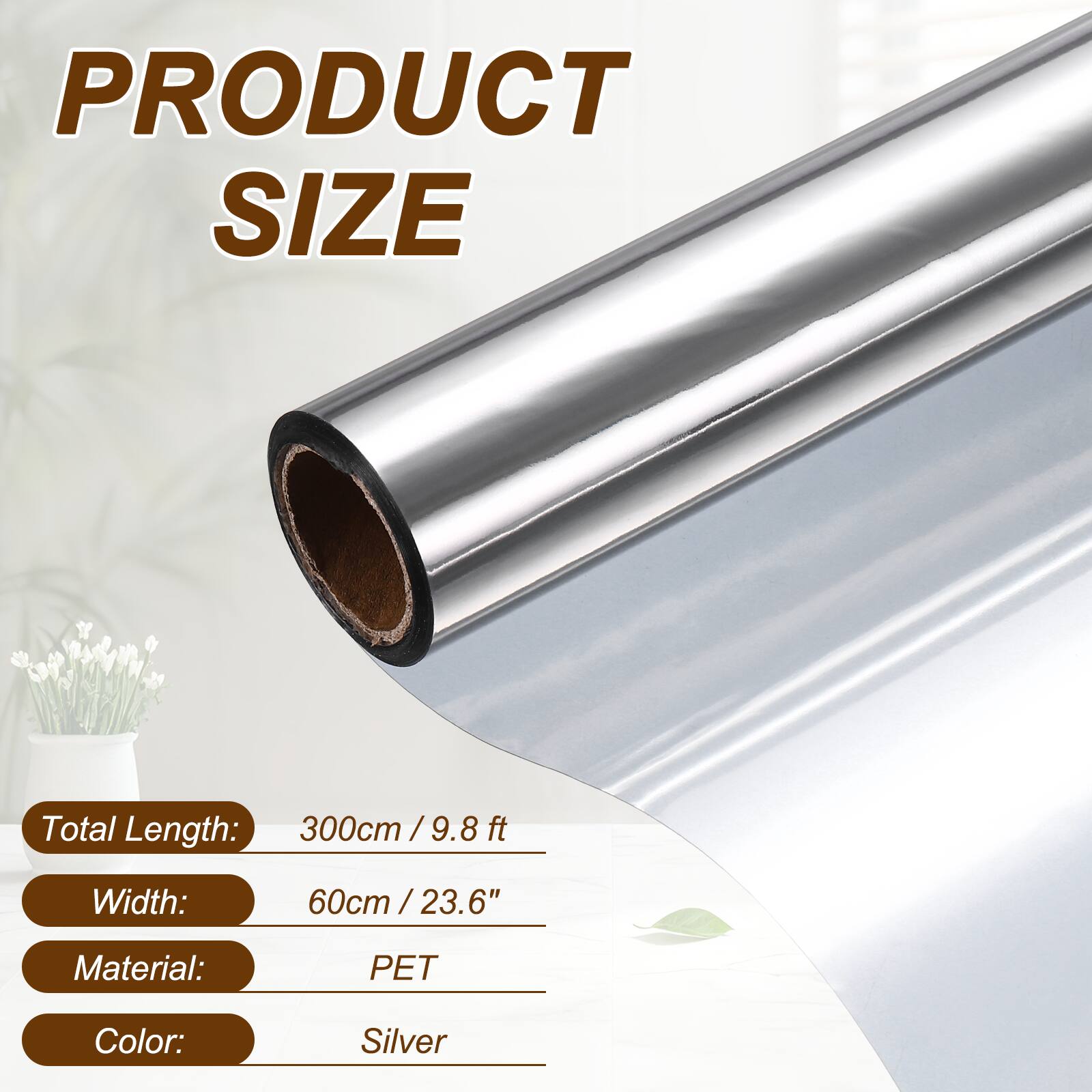 PRODUCT SIZE

Total Length: 300cm / 9.8 ft  
Width: 60cm / 23.6"  
Material: PET  
Color: Silver