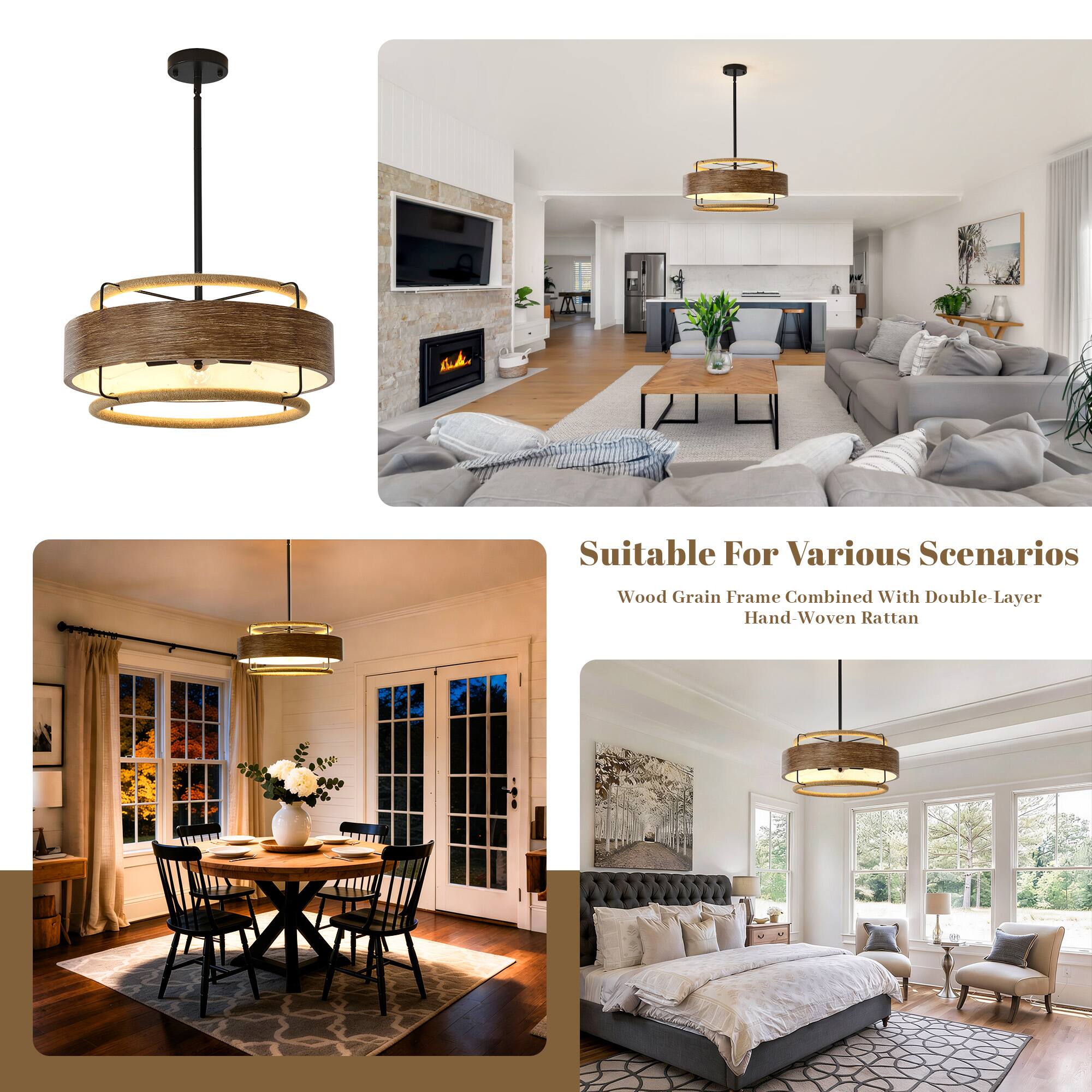 Suitable For Various Scenarios  
Wood Grain Frame Combined With Double-Layer Hand-Woven Rattan