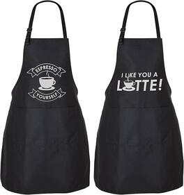 Zulay Kitchen - 2-Pack Funny Aprons for Men & Women - Kitchen Aprons with Adjustable Neck Strap & 2 Large Pockets - Coffee Puns