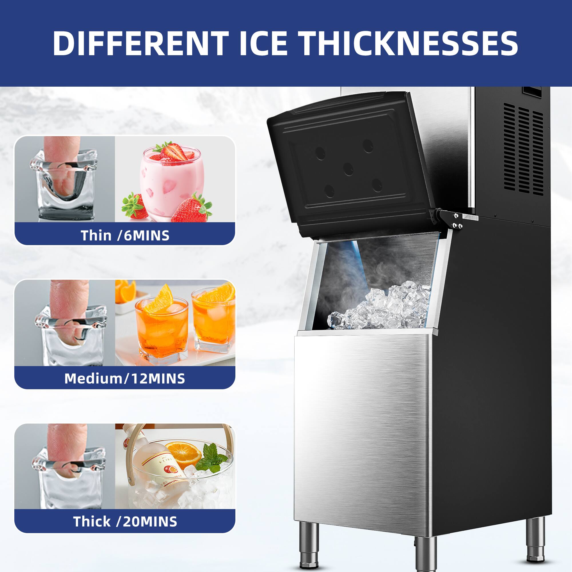 DIFFERENT ICE THICKNESSES

Thin / 6MINS

Medium / 12MINS

Thick / 20MINS