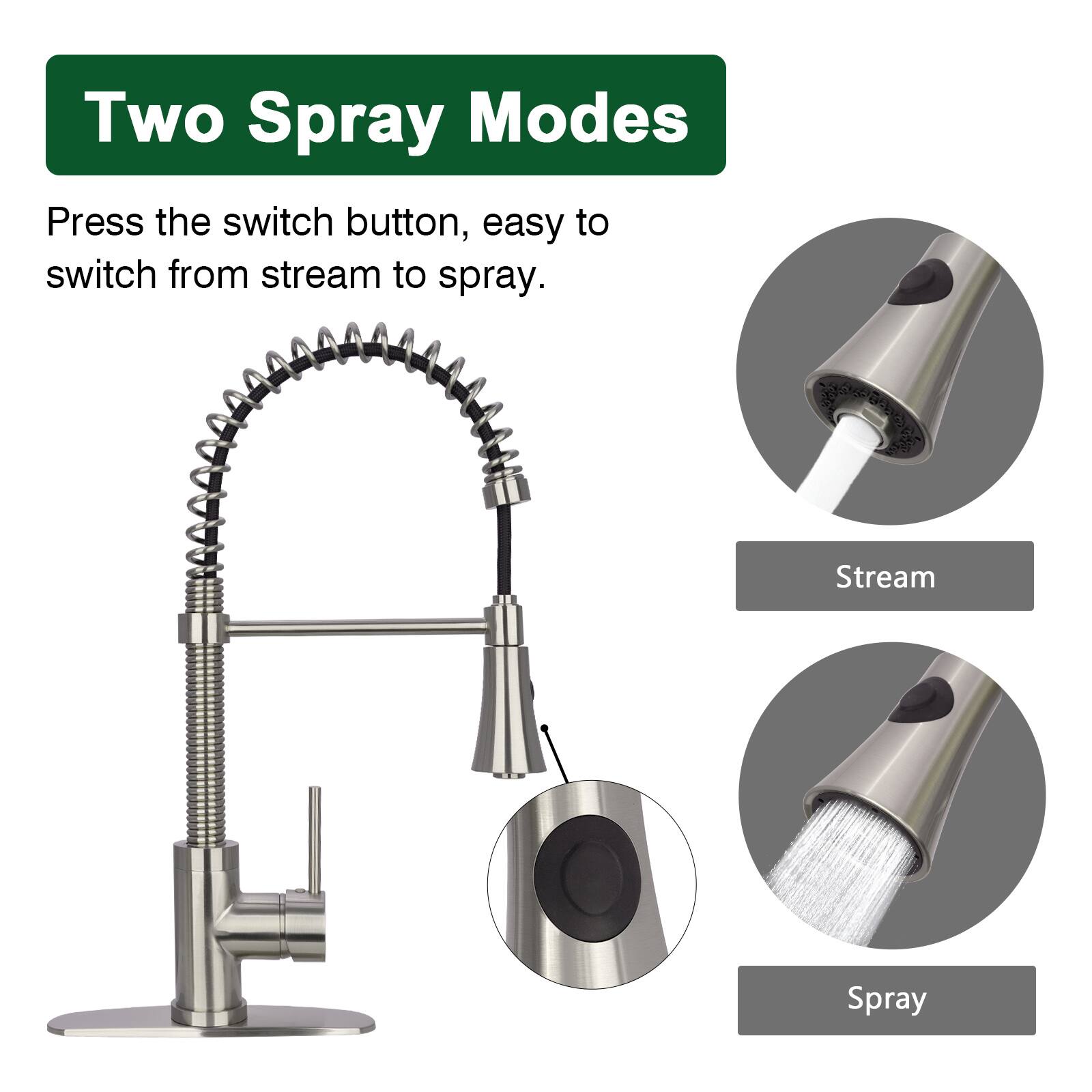 Two Spray Modes

Press the switch button, easy to switch from stream to spray.

Stream

Spray