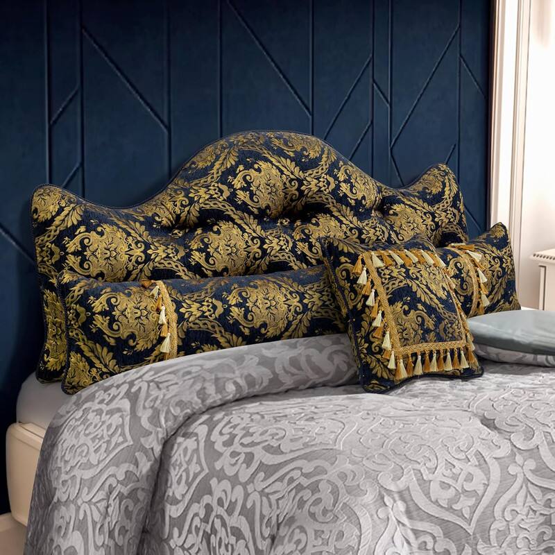 Front. wowmax - Blue Gold Queen Pillow Set - 3 Piece Headboard, Body & Throw Pillows for Bed Rest and TV Watching - Blue-Gold.