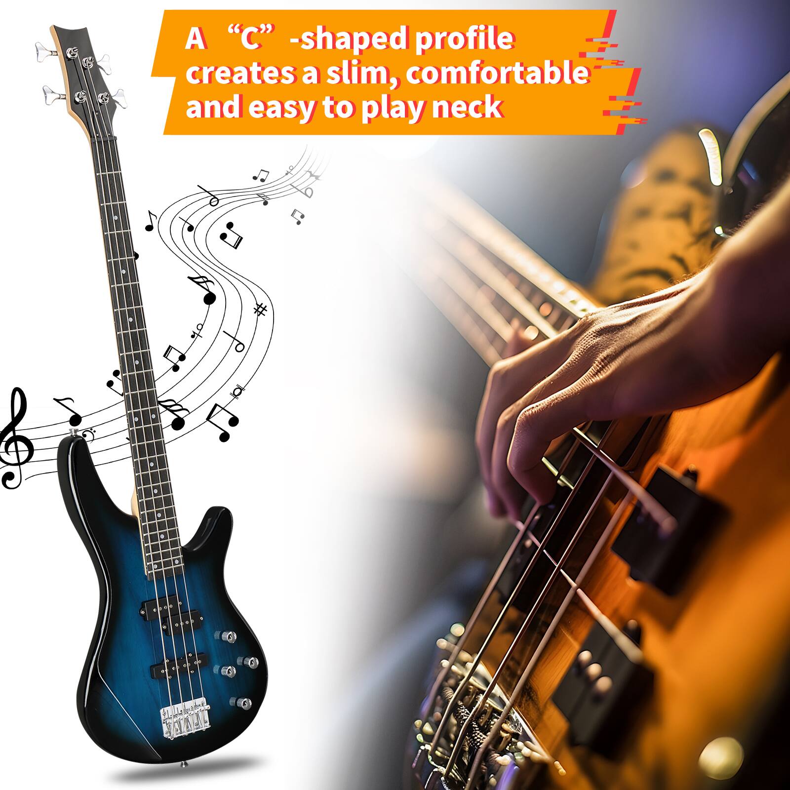 A "C" -shaped profile creates a slim, comfortable and easy to play neck