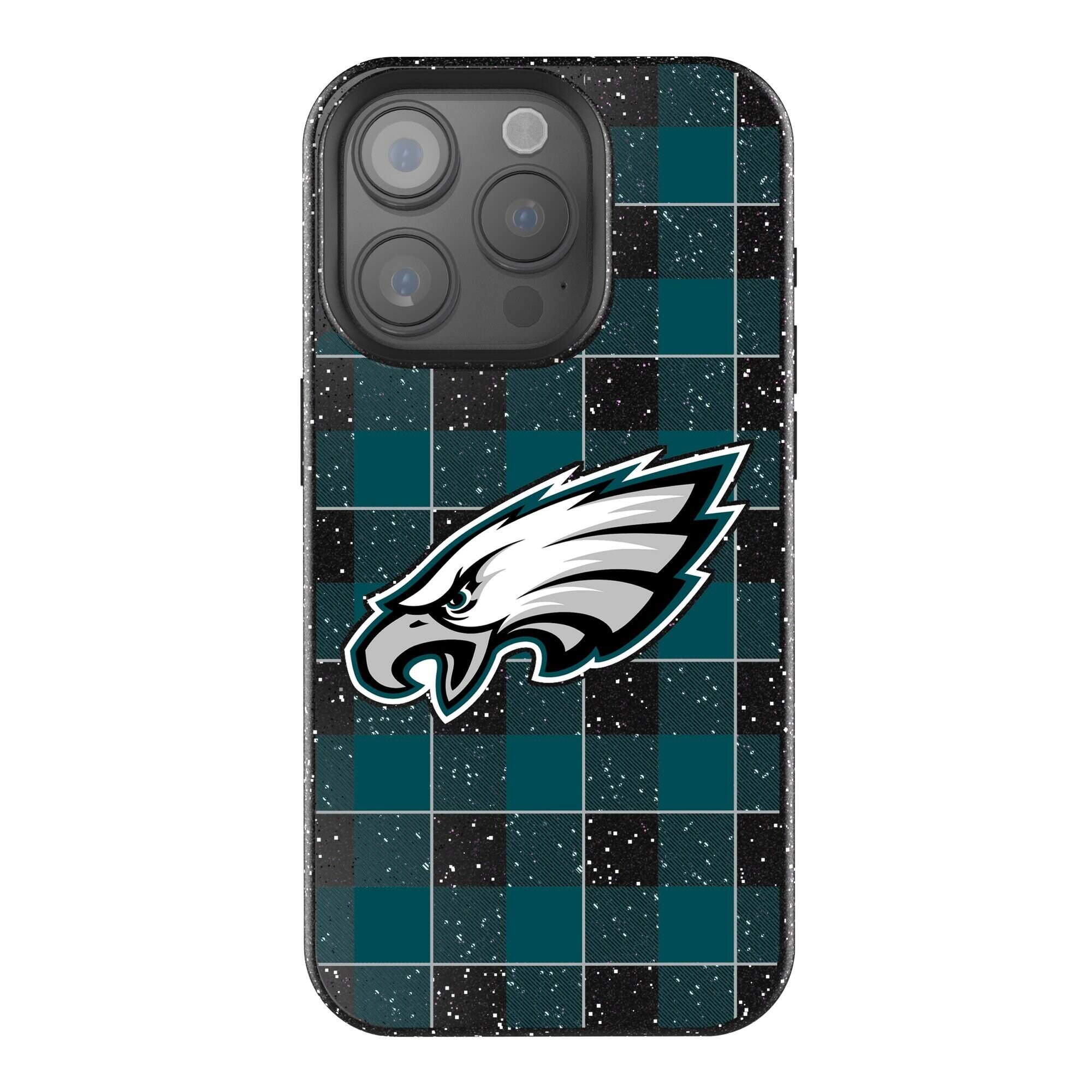 Front. Keyscaper - Philadelphia Eagles Plaid Bling iPhone Case - 15 Pro Max - Black.