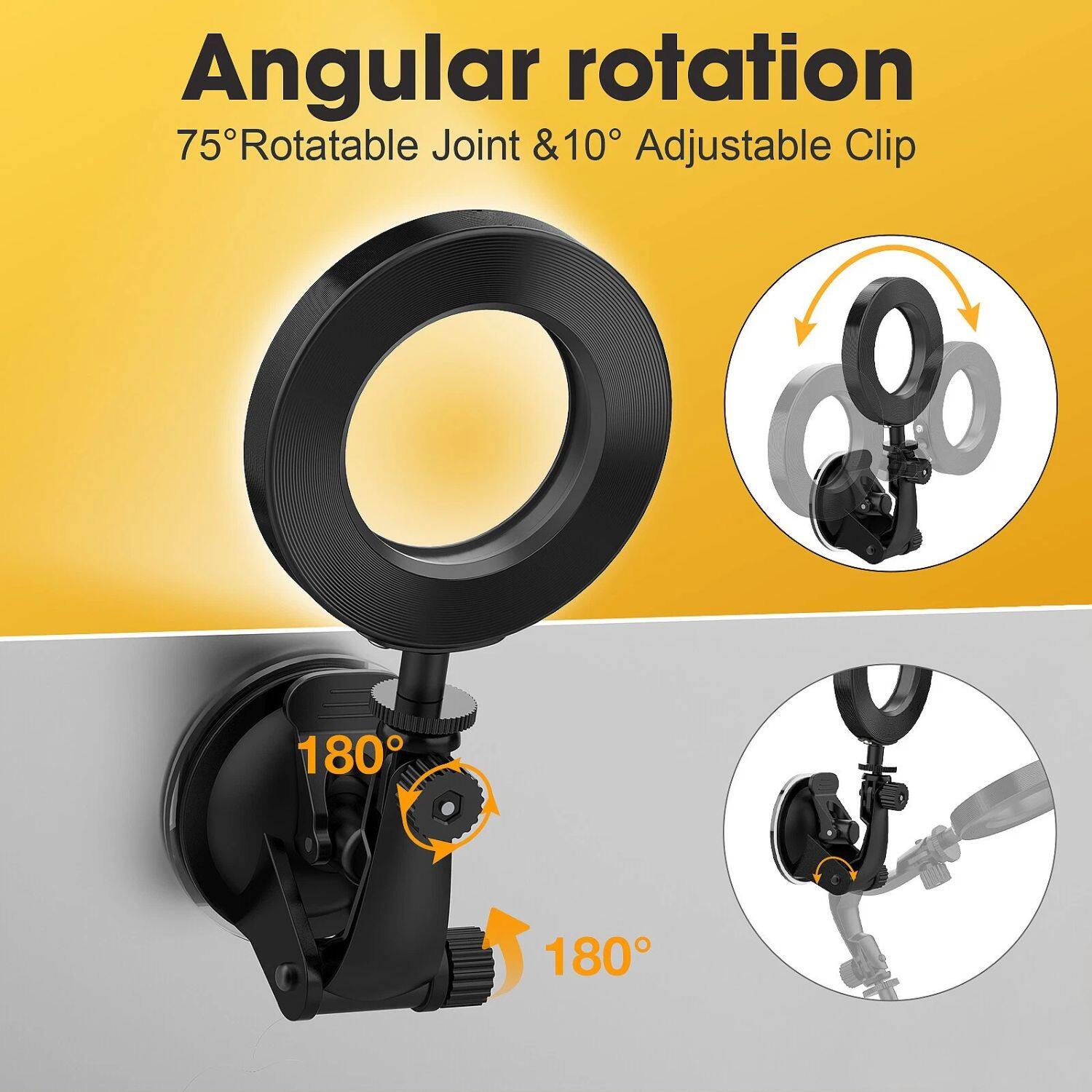 Angular rotation  
75° Rotatable Joint & 10° Adjustable Clip  
180°  
180°