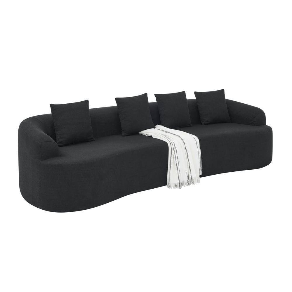 Alt View 1. Kadyn - Curved Modular Sectional Sofa, Modern Minimalist Design with Soft Lamb's Wool Fabric, Black - Black.