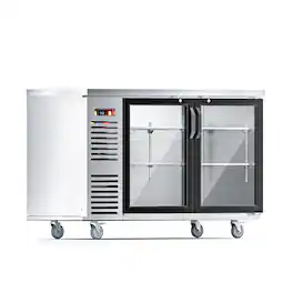 Coolake - 60" 17.3 Cu.Ft. 2 Glass Door Back Bar Cooler with Top LED Lighting for Bar Office Store, 33-41℉ - Stainless Steel