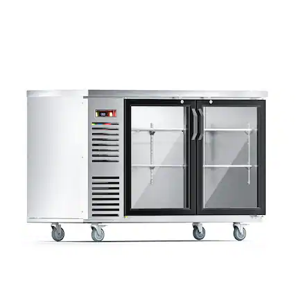 Front. Coolake - Coolake 60" 17.3 Cu.Ft. 2 Glass Door Back Bar Cooler with Stainless Steel Top LED Lighting for Bar Office Store, 33-41℉ - Stainless Steel.