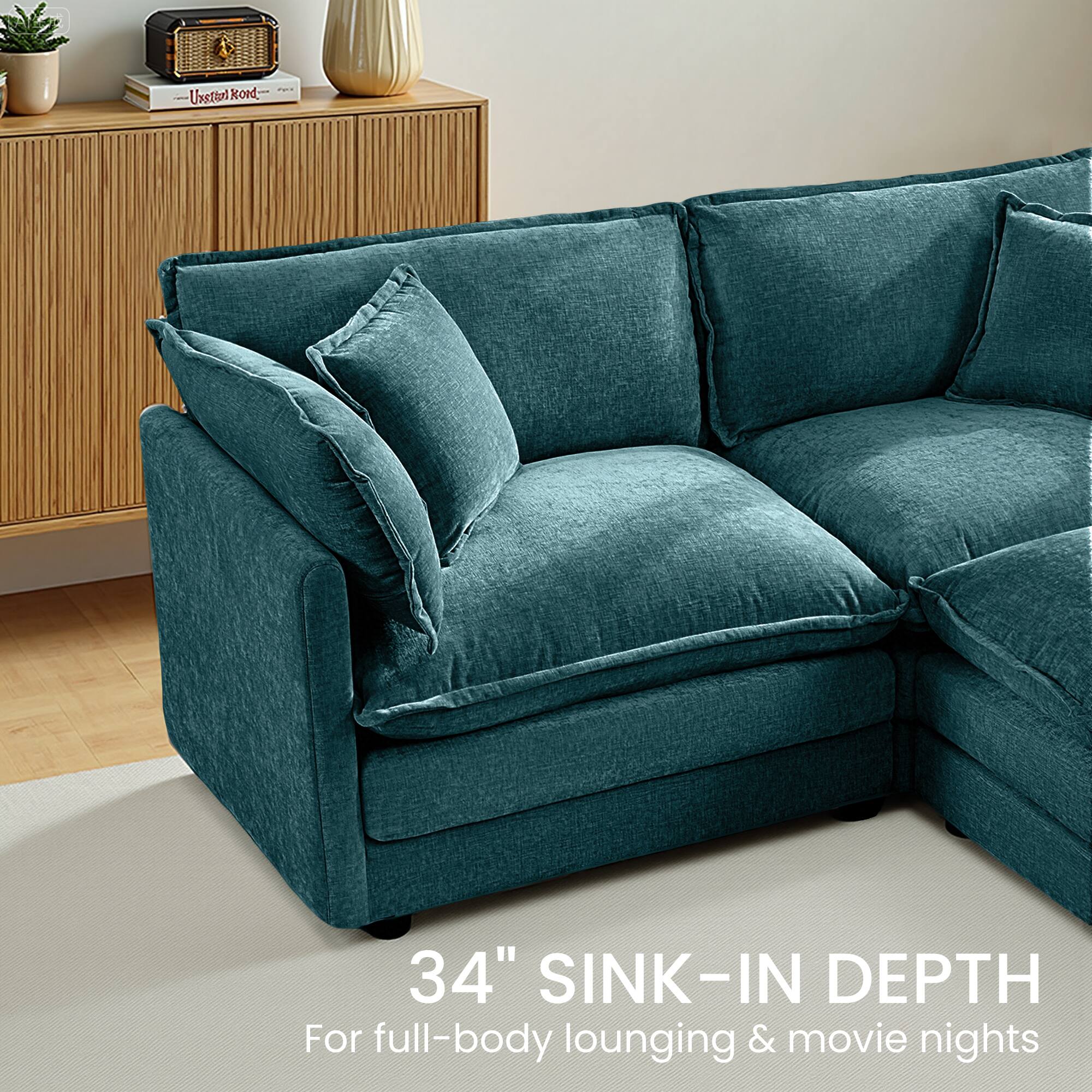 34" SINK-IN DEPTH  
For full-body lounging & movie nights