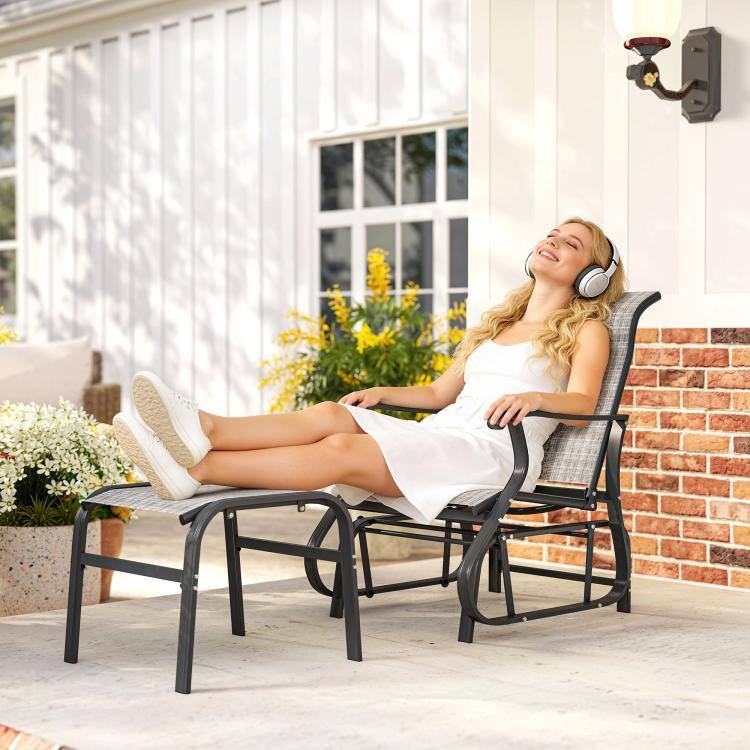 Alt View 2. PULUZ - Outdoor Glider with Ottoman, Patio Glider Chair Set with High Back, Wide Seat for Porch, Garden, Backyard - Gray.