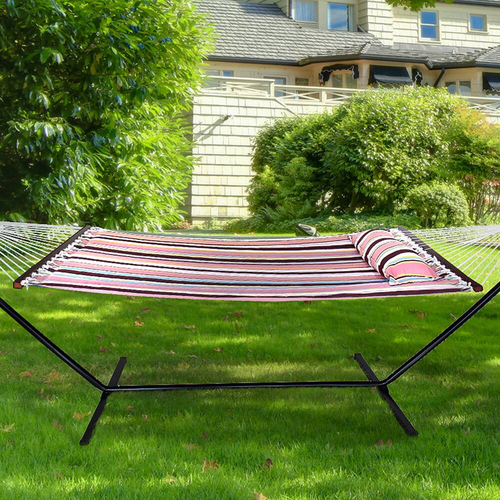 Alt View 1. Sorbus - Sorbus 2-Person Stylish Hammock with Stand- Premium Cotton 53" Large Hammock Bed- with Spreadedbars & Pillow - Mocha.