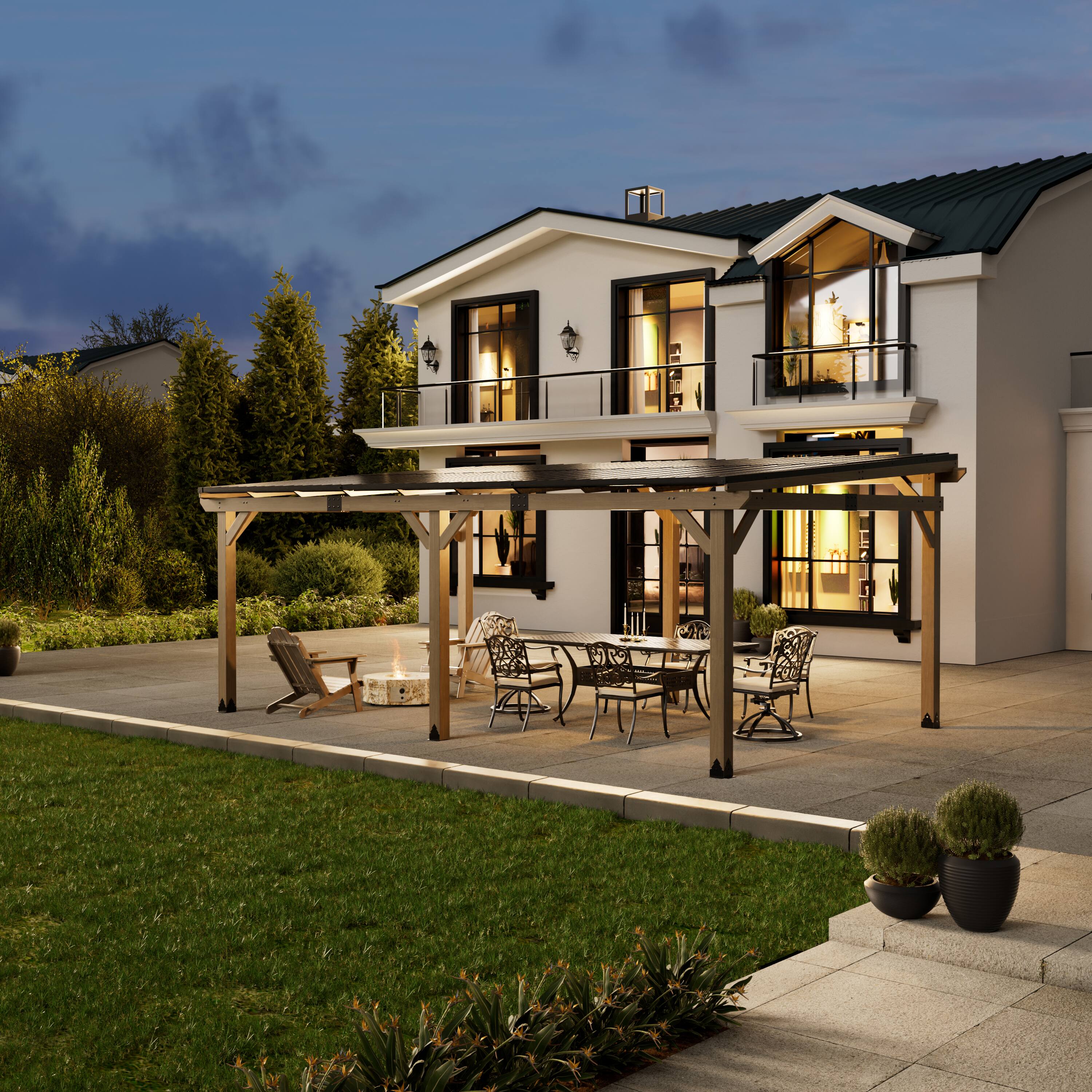 Angle. Mondawe - 12x20 ft. Cedar Hardtop Gazebo - Black.