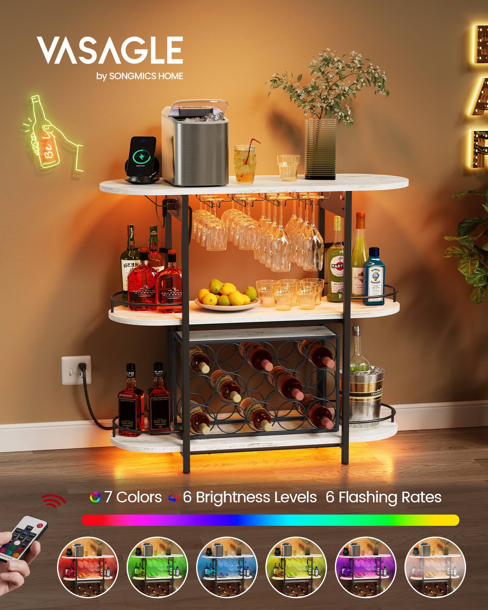 VASAGLE by SONGMICS HOME

- 7 Colors
- 6 Brightness Levels
- 6 Flashing Rates