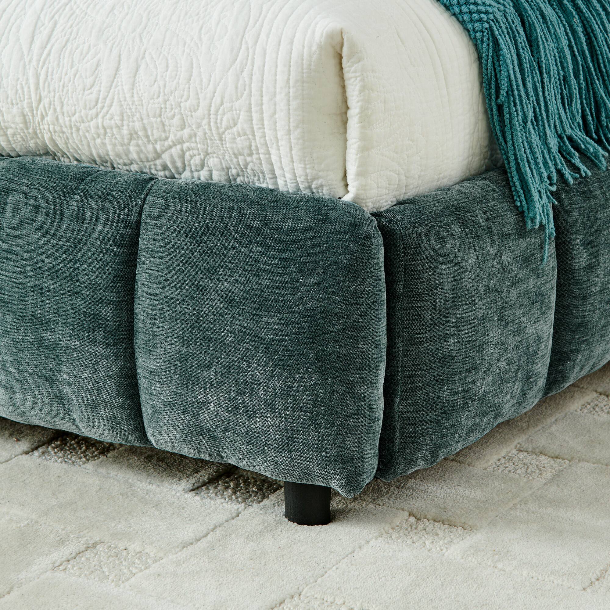 Back. Anysun - King Chenille Upholstered Bed Frame with Headboard - Solid Construction & Storage Drawer. - Blue.