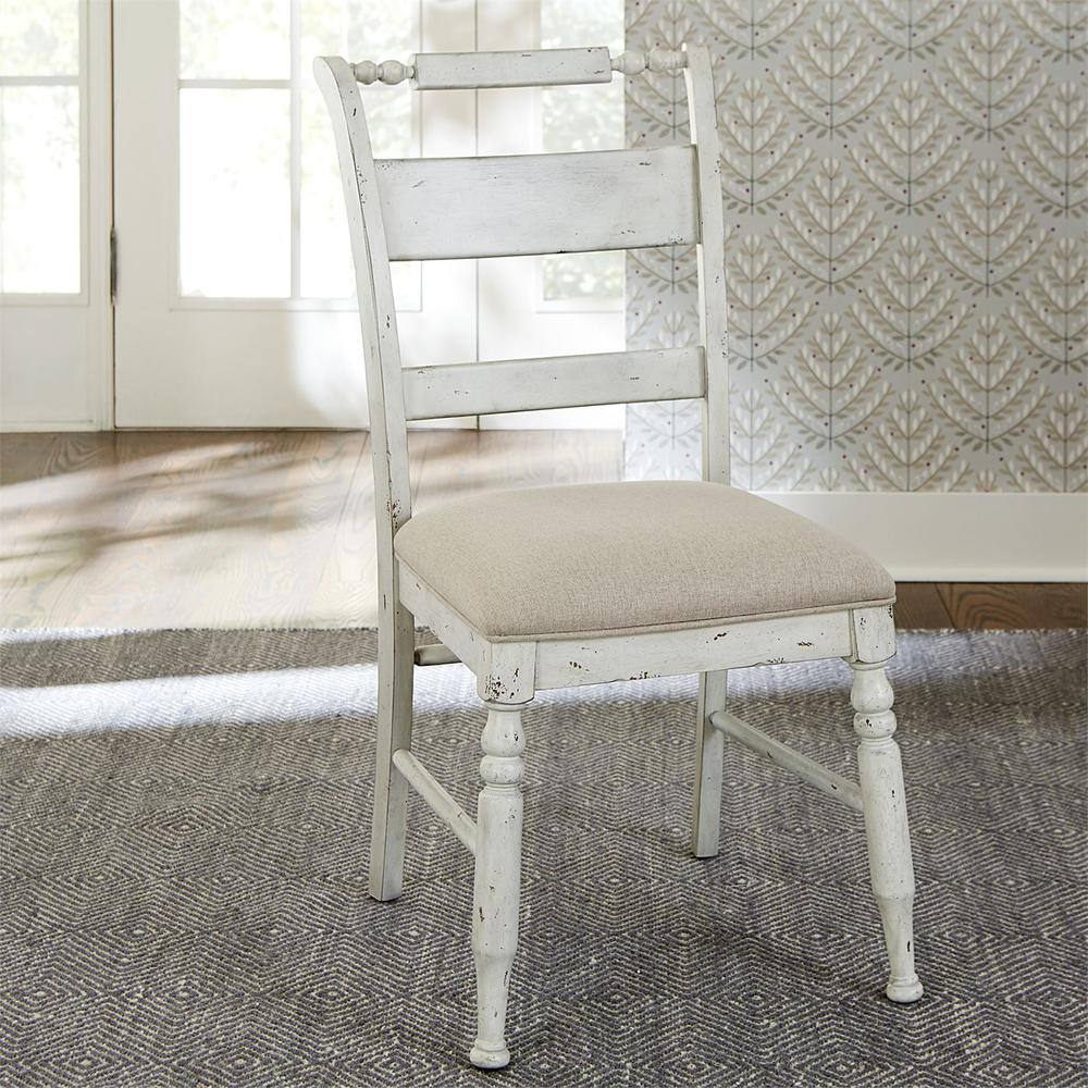 Left. Liberty Furniture Industries - Whitney Slat Back Side Chair (RTA) in Antique Linen w/ Weathered Gray - White.
