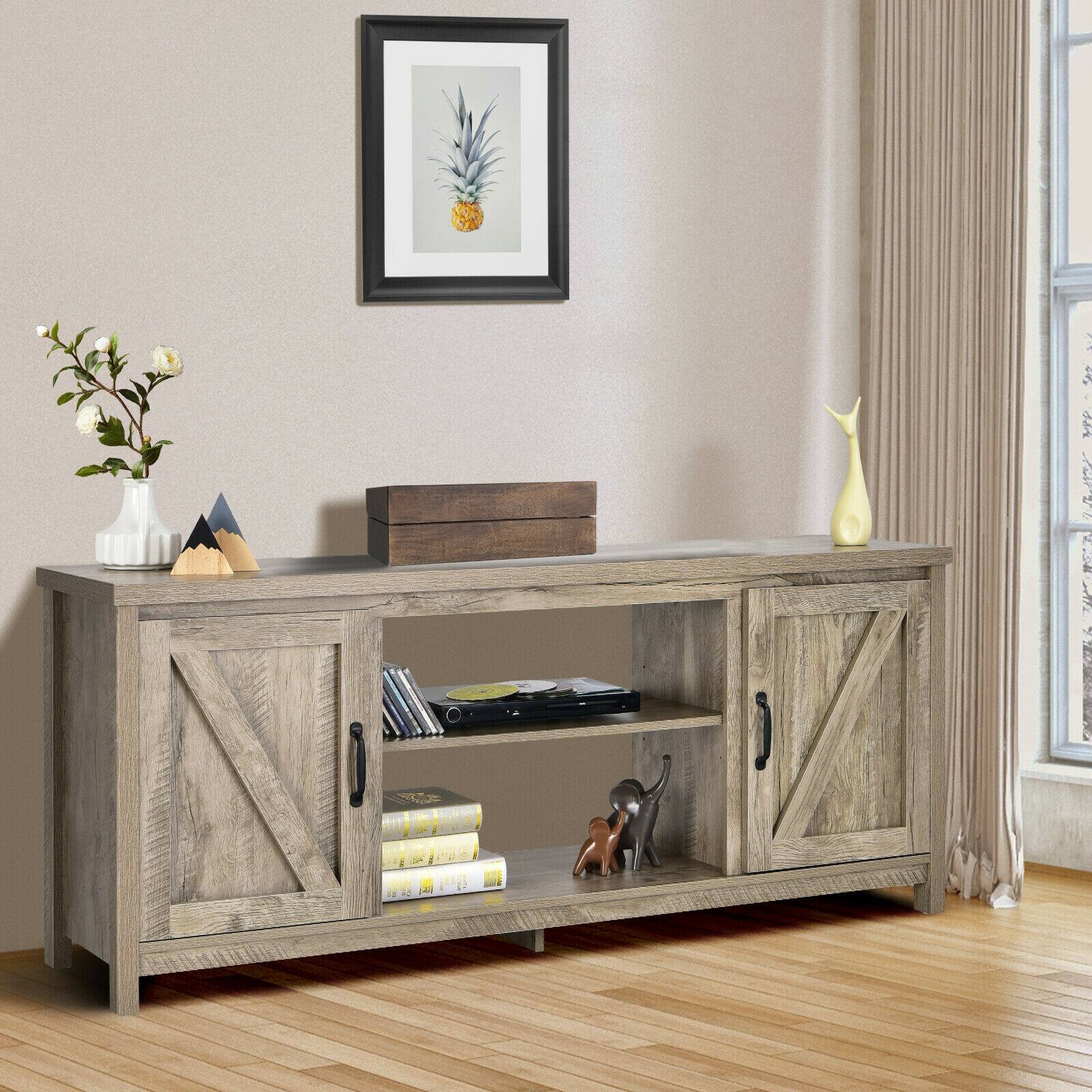 Alt View 9. Ecooso - 59 Inch Barn Door TV Stand Console Table with Storage Cabinet for TVs up to 65 Inch - Natural.