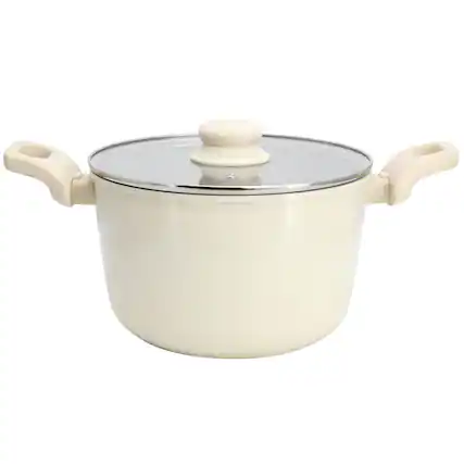 Front. Gibson - Gibson Home Barnsdall 5 Quart Ceramic Nonstick Aluminum Stock Pot with Lid in Cream - Cream.