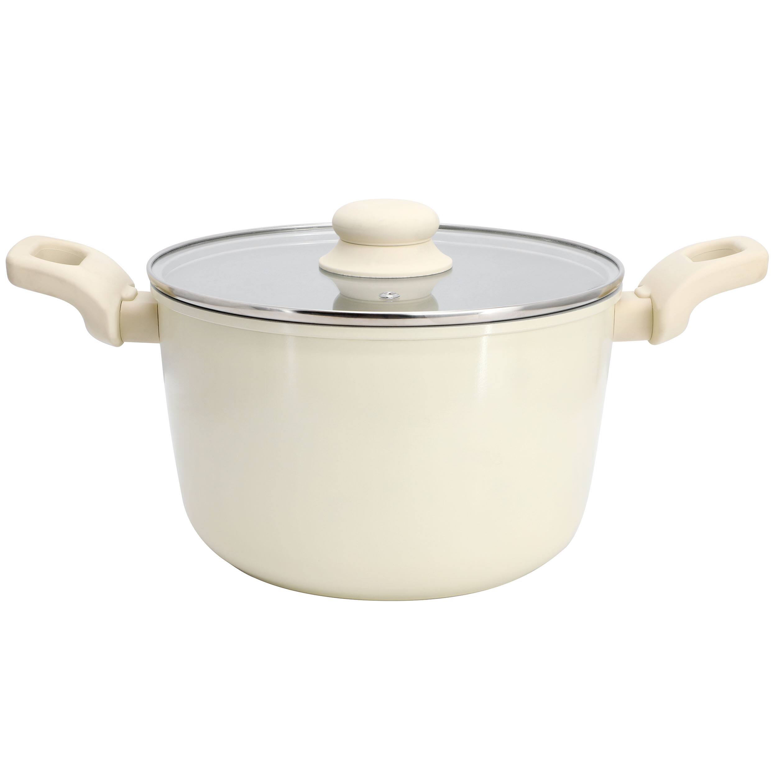 Front. Gibson - Gibson Home Barnsdall 5 Quart Ceramic Nonstick Aluminum Stock Pot with Lid in Cream - Cream.