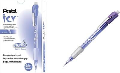 Pentel iCY  
0.7mm Automatic Pencil  
Périmètre de 0.7 mm  
Lápiz automático de 0.7 mm  

12 Violet pencils  
12 Pencils violet  
12 Lápices violeta  

ICYHOT  
Barrel Colors  

The cool automatic pencil  
Le portemines automatique sympa  
El lápiz automático audaz  

Medium  
Moyen  
Mediana