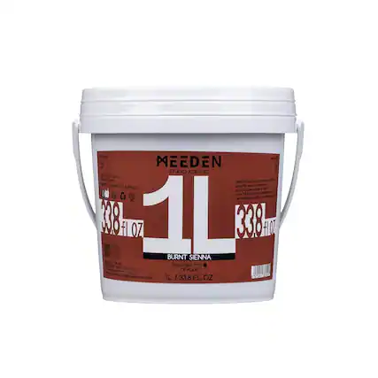 MEEDEN STUDIO ACRYLIC EVIGUT GLOSS POCCISTY MEEDEN Applics TOIMATPLE balue to SURFACES sed a con MEEDEN performs ACCA fl OZ 1L 3386 HOT BURNT SIENNA PR101 P8k7 OPAQUE 1L / 33.8 FL OZ