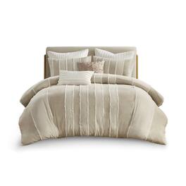 Gracie Mills - Ara 3 Piece Striped Cotton Duvet Cover Set - Taupe