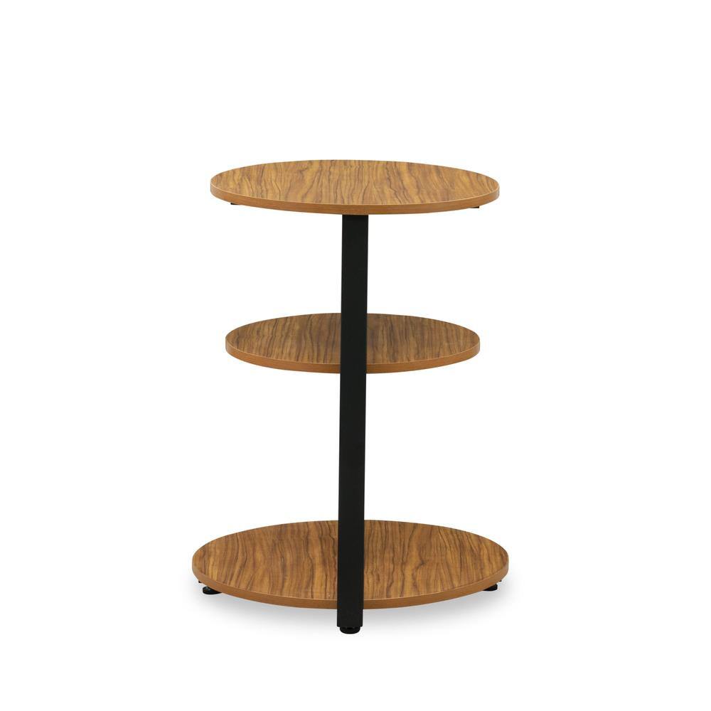 Alt View 2. East West Furniture - Driscoll 3 Tier Night Stand for Bedrooms - Bedside Table in Powder Coating Black Color and Brown Wood Laminate - Brown.