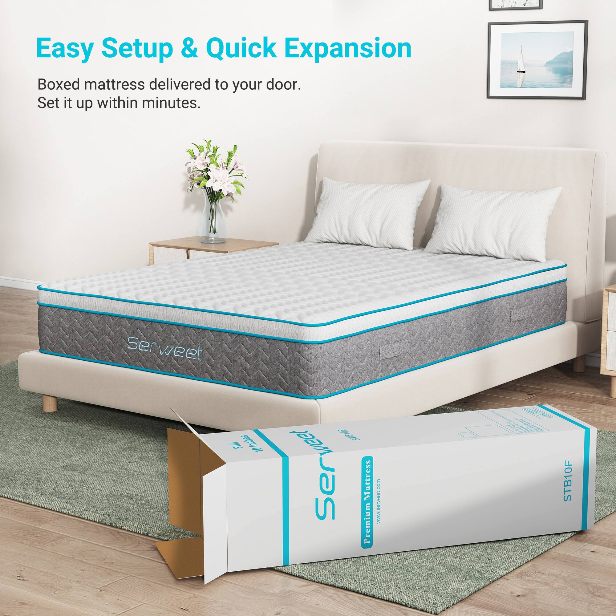 Easy Setup & Quick Expansion

Boxed mattress delivered to your door. Set it up within minutes.

Serviet Mattress
www.serviet.com
STB10F