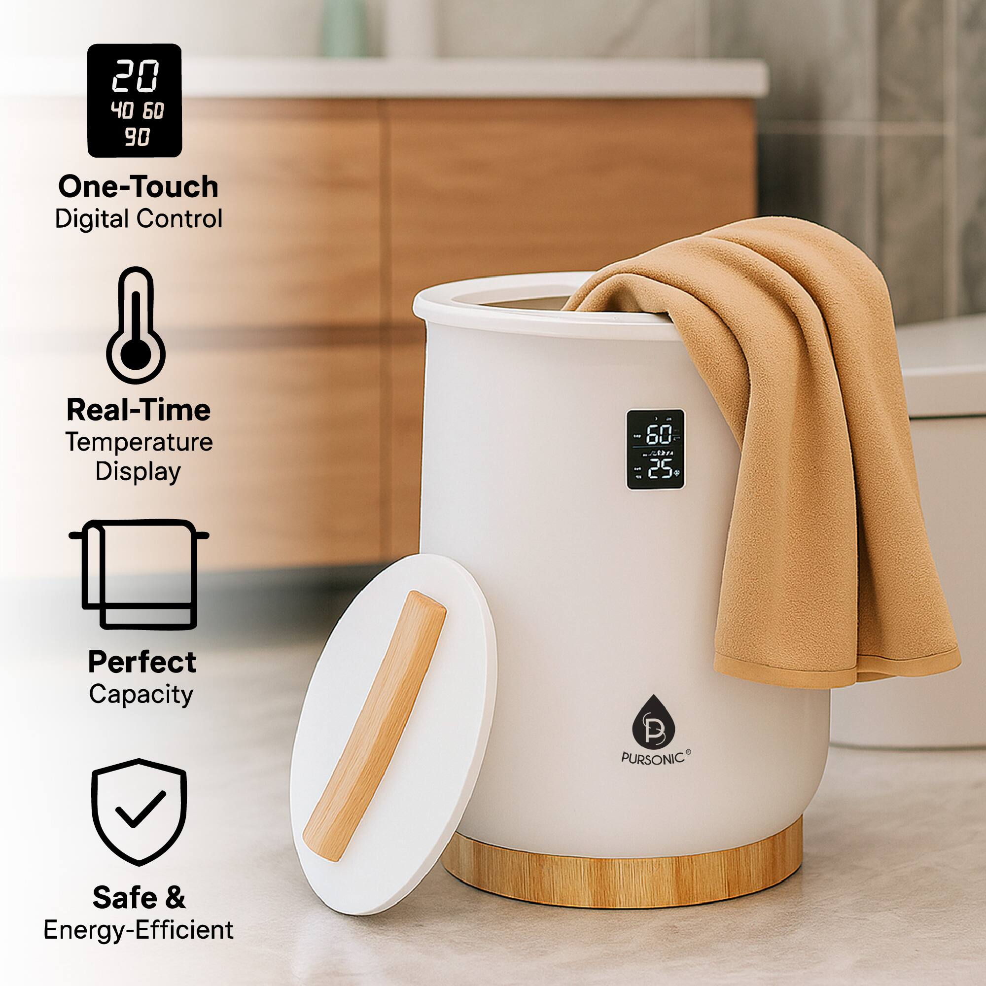 Pursonic Luxury Towel Warmer with One Touch Digital Control Panel