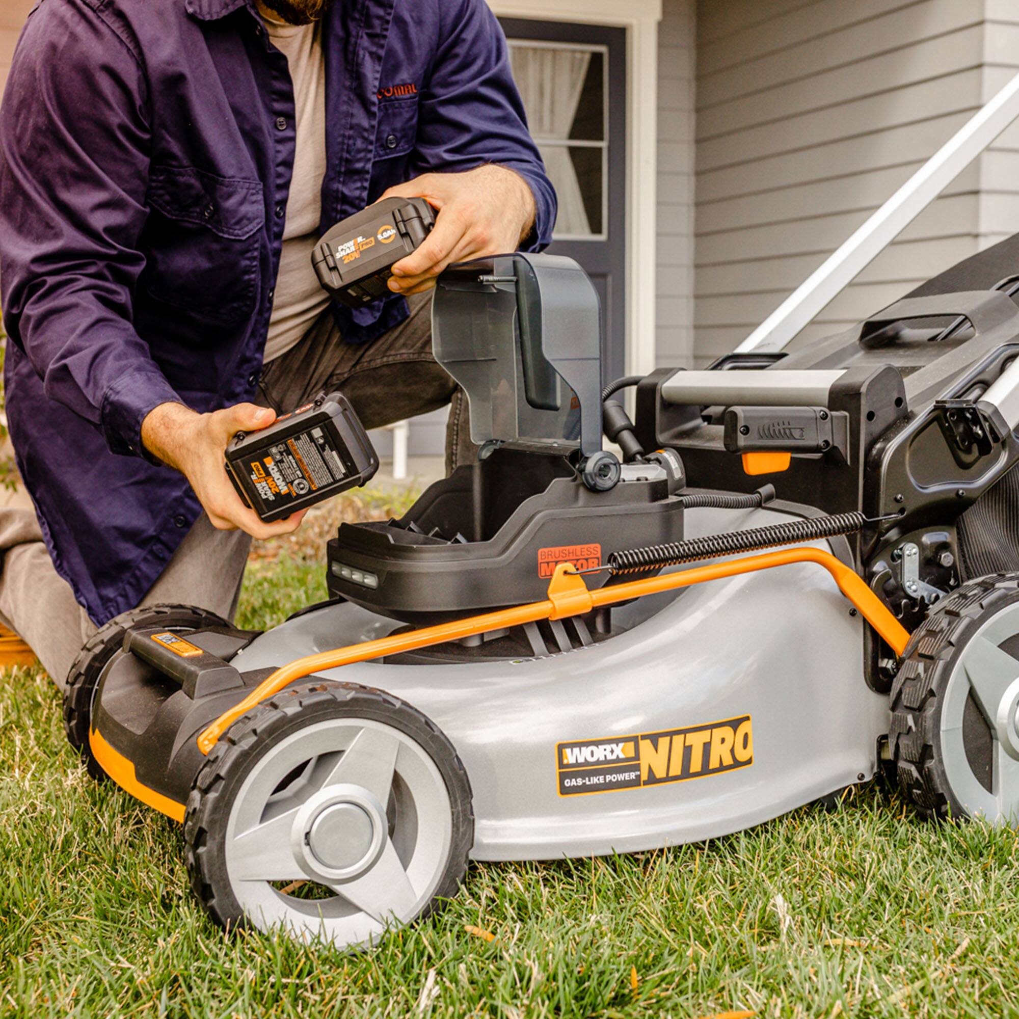 Alt View 21. WORX - Nitro 40V Cordless Self-Propelled Lawn Mower (2 x 5.0 Ah Batteries and 1 x Charger) - Black.