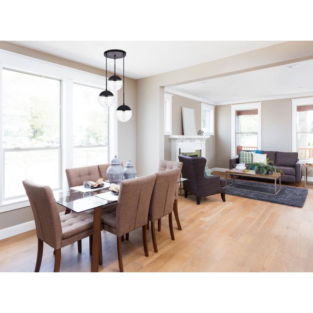 Angle. Living District - Eclipse 3 Lights Black Pendant With Clear Glass - Black And Clear.