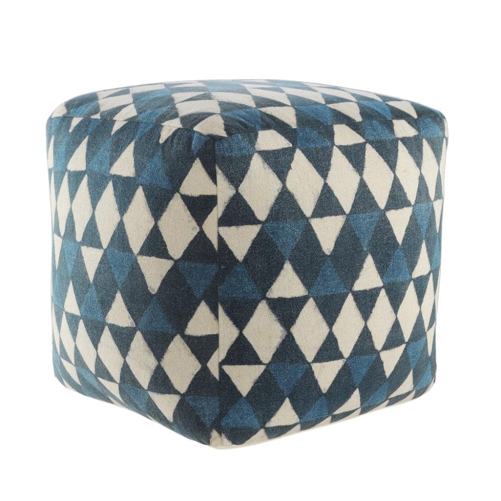 Hivvago - 20 Inch Cotton Geometric Pouf Ottoman - Blue, White