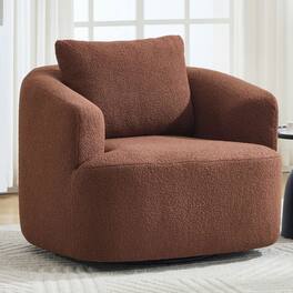 Kadyn - 360 Swivel Plush Chair, Cozy Teddy Fleece Upholstery and High-Resilience Sponge Cushion, Caramel Brown - Brown