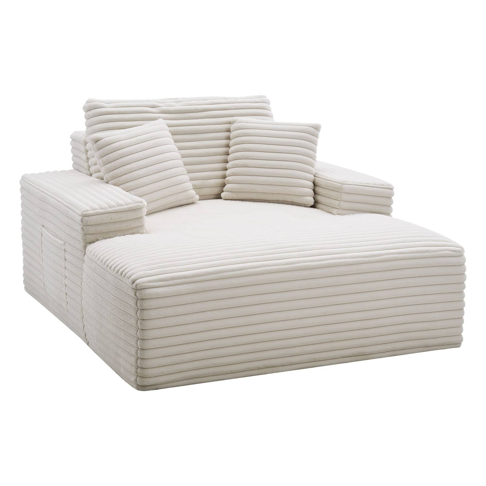 Alt View 5. VEVOR - Comfortable Chaise Lounge Chair, 54-inch Upholstered Indoor Recliner with Armrests and Throw Pillows - Cream.