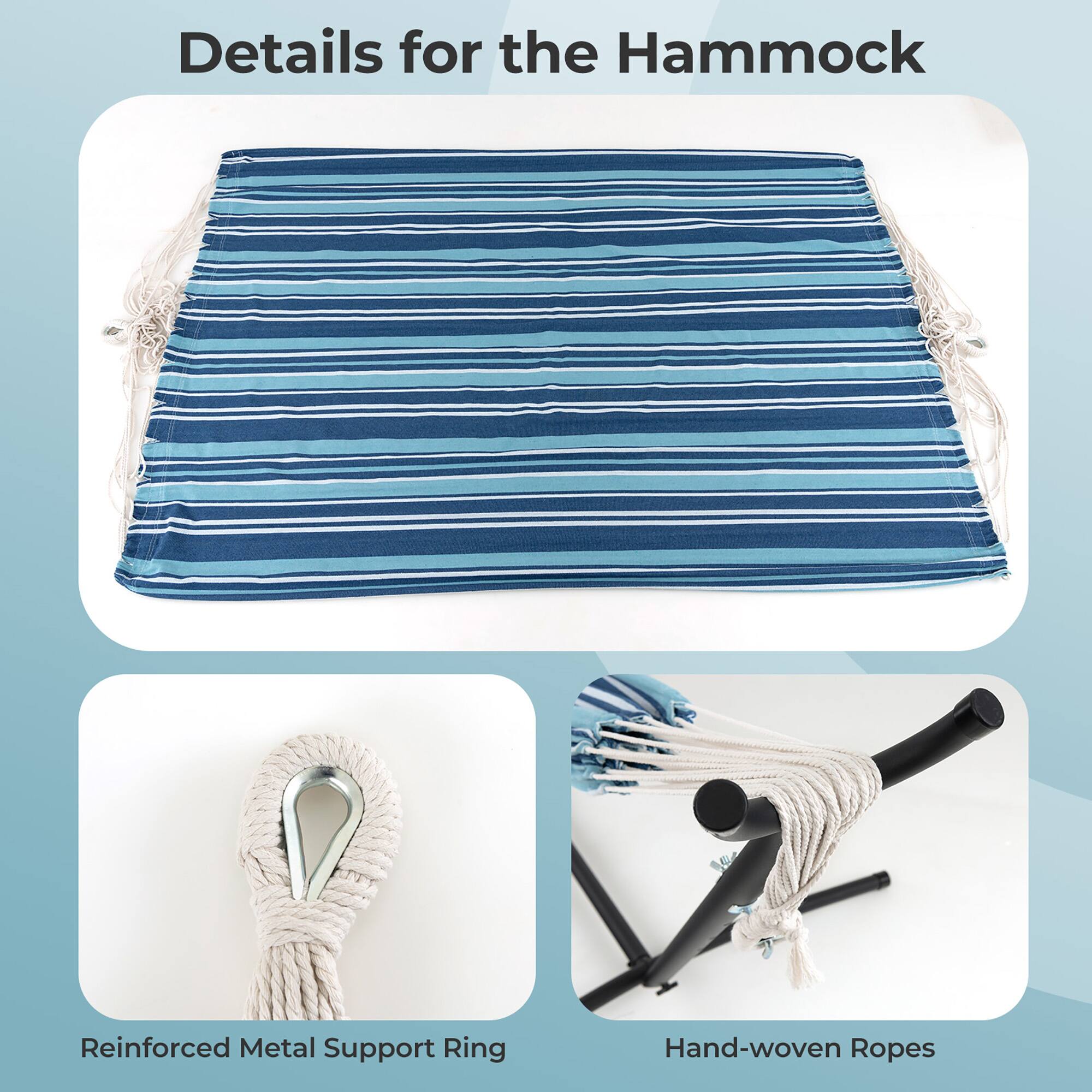 Details for the Hammock

- Reinforced Metal Support Ring
- Hand-woven Ropes