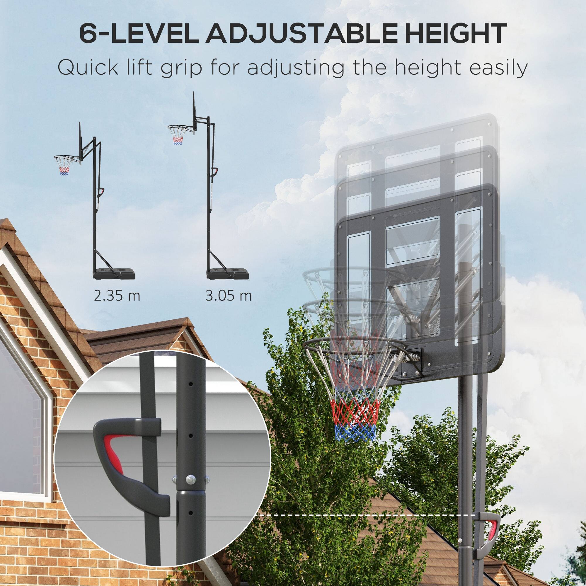 6-LEVEL ADJUSTABLE HEIGHT  
Quick lift grip for adjusting the height easily  

2.35 m  
3.05 m