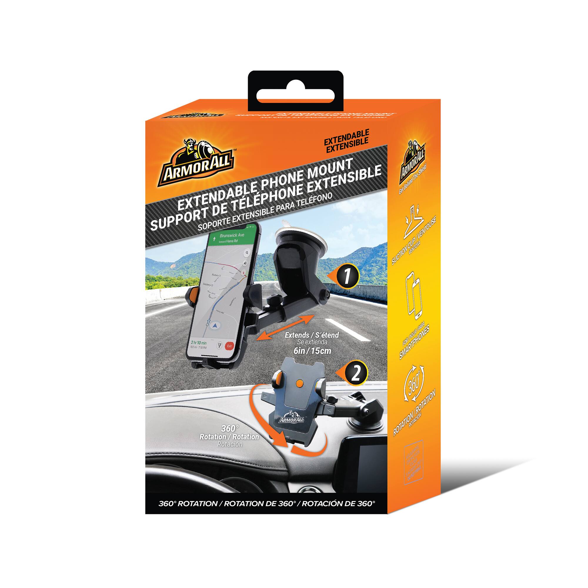 EXTENDABLE EXTENSIBLE ARMORALL PHONE EXTENSIBLE MOUNT

- Soe radar
- EXTENDABLE DE TLPHONE PARA TELEFONO SUPPORT EXTENSIBLE SOPORTE
- 1 nTE AT s 1 WaNT
- 360 Rotation A Rotation Rotacion
- Extends / S tend Se extienda 6in/15cm
- SU VARPRONES
- 360 ROTATION ROTITION
- ROTATION DE 360