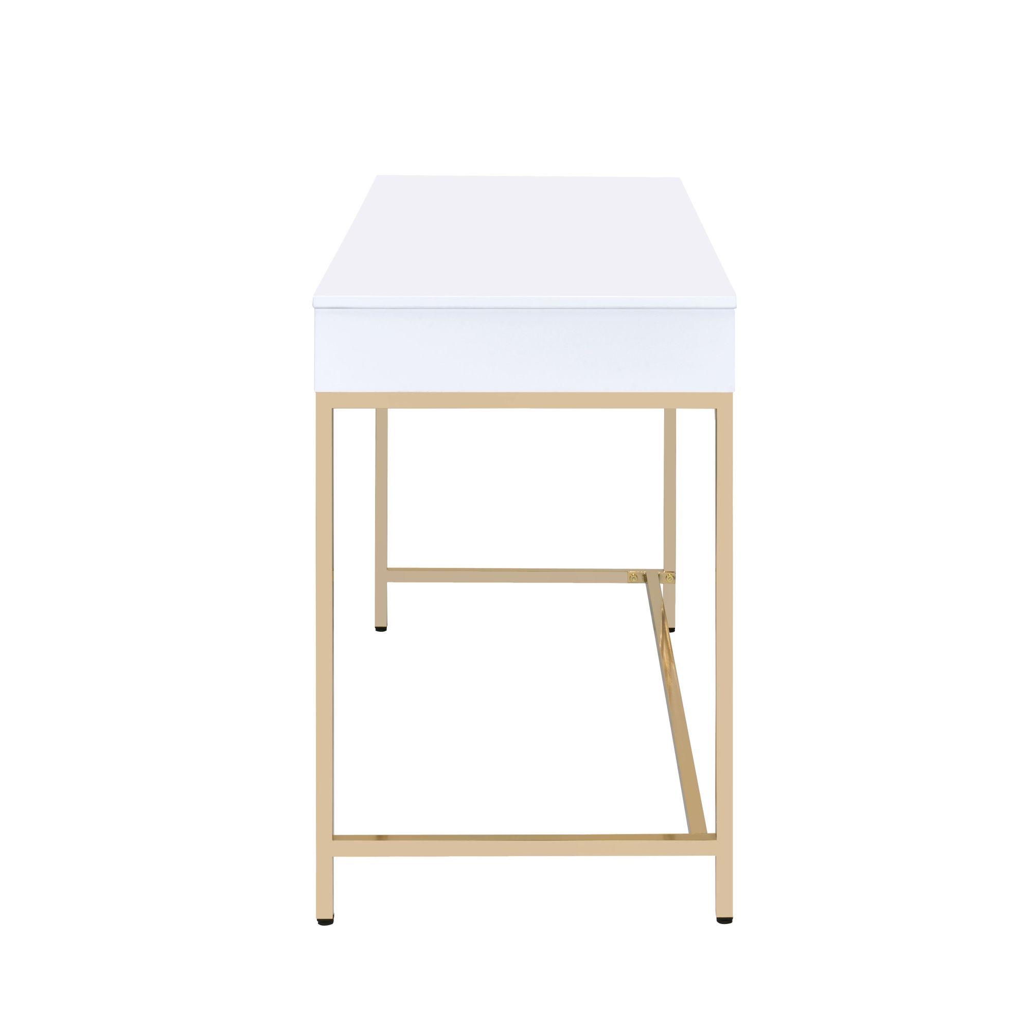 Alt View 2. GOODSILO - Contemporary High Gloss Writing Desk with Metal Base and Two Storage Drawers for Modern Office - Gloss White.