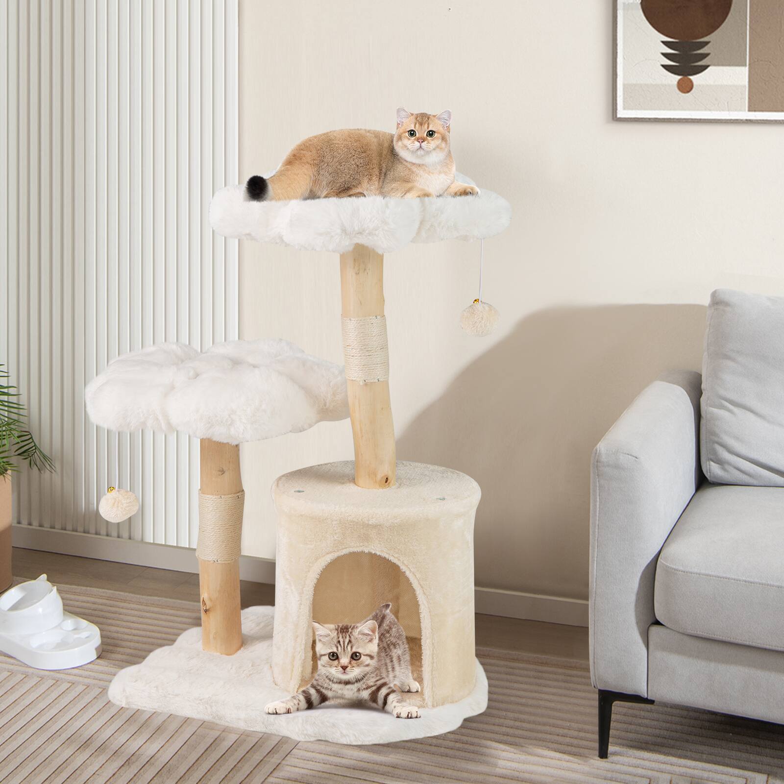 Alt View 1. Costway - Costway 32 inch Cute Wood Cat Tree w/ Scratching Posts Pet Condo Furniture Activity Center - White,Beige.