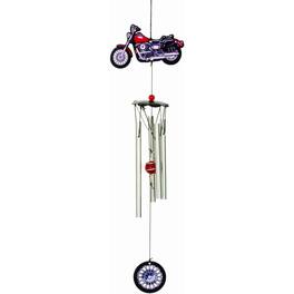Spoontiques - Red Motorcycle Metal Outdoor Garden Wind Chime Patio Decoration 18 Inch