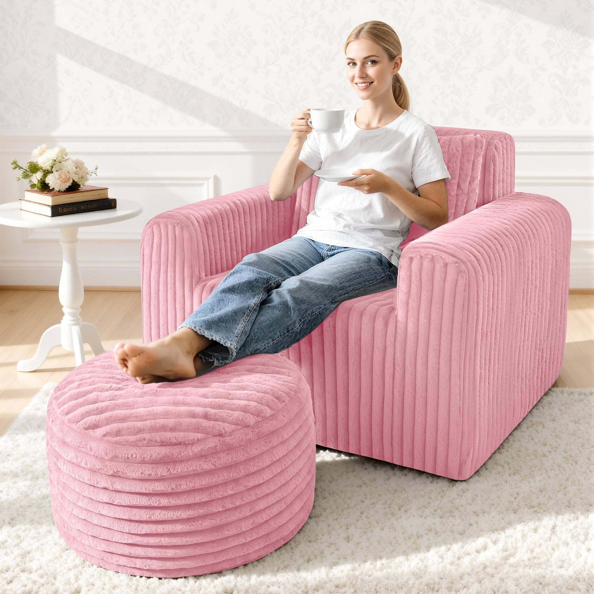 Pink With Ottoman