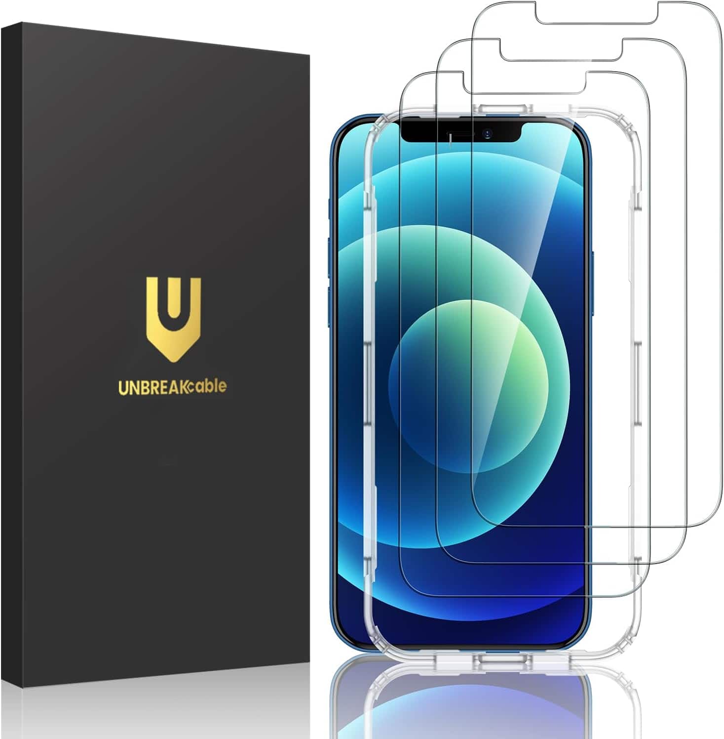 Front. UNBREAKcable - 3-Pack Screen Protector Tempered Glass for iPhone 12/12 Pro - Clear.