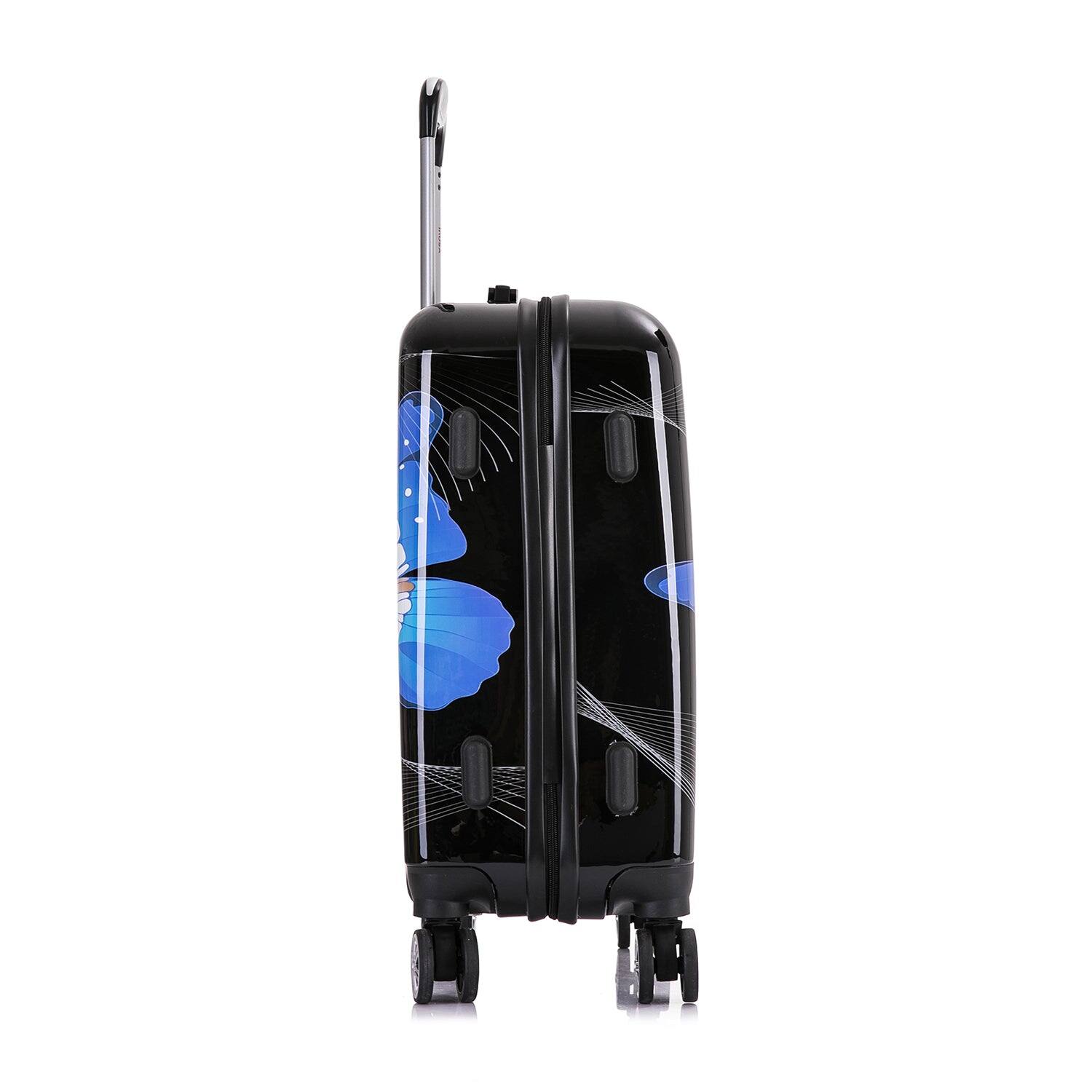 Alt View 3. InUSA - Black  Butterfly Prints Lightweight Hardside spinner luggage 20" Carry-on - BLACK BUTTERFLY.