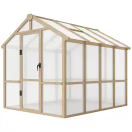 Outsunny - x 8 ft. Polycarbonate Greenhouse Wooden Walk-in Greenhouse Kit with Thickened Panels, Roof Vent