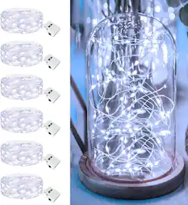Veranti - 6-Pack Fairy String Lights, 7FT 20 LED, Battery Powered, IP65 Waterproof, 3 Lighting Modes