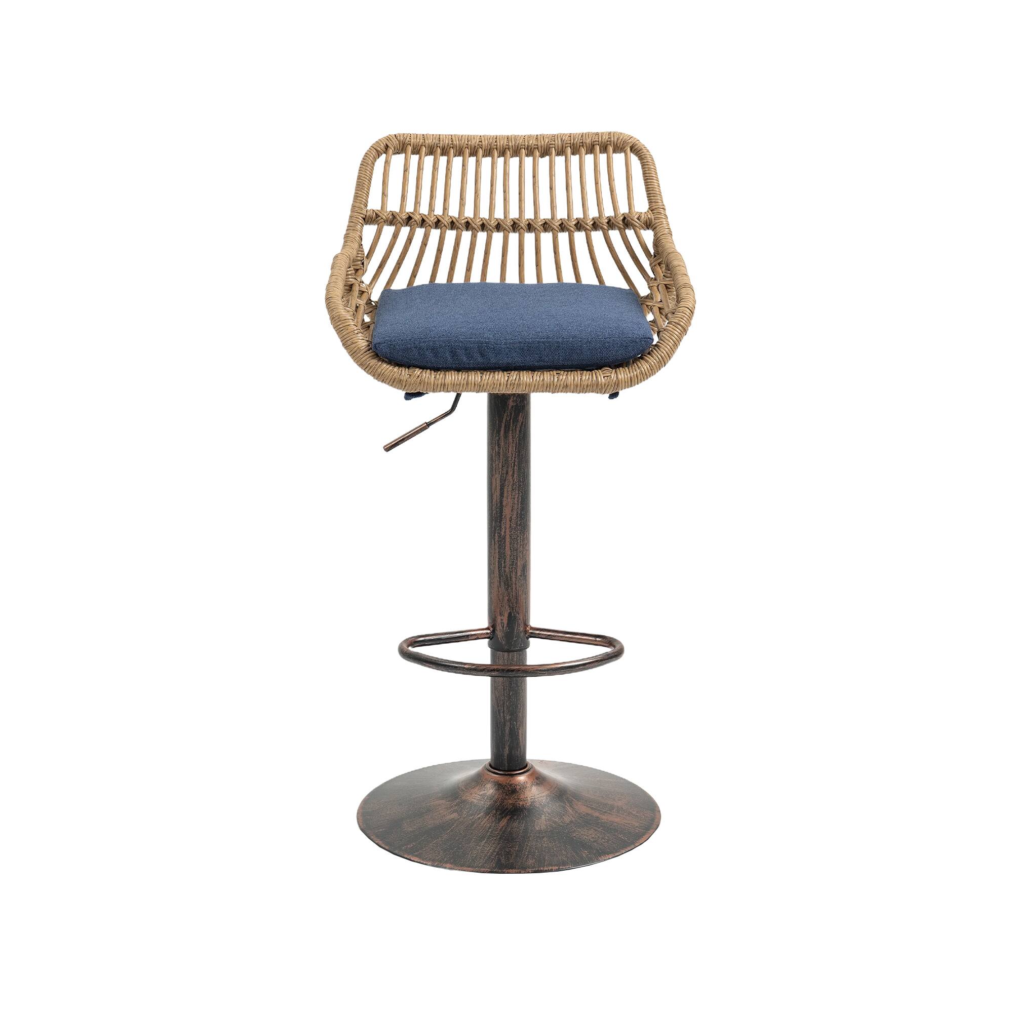 Alt View 7. HTUTWOO - Rattan Bar Stools Set of 2, Adjustable Counter Height Chairs, 360° Swivel Barstools with Linen Cushion for Dining Room - Blue.