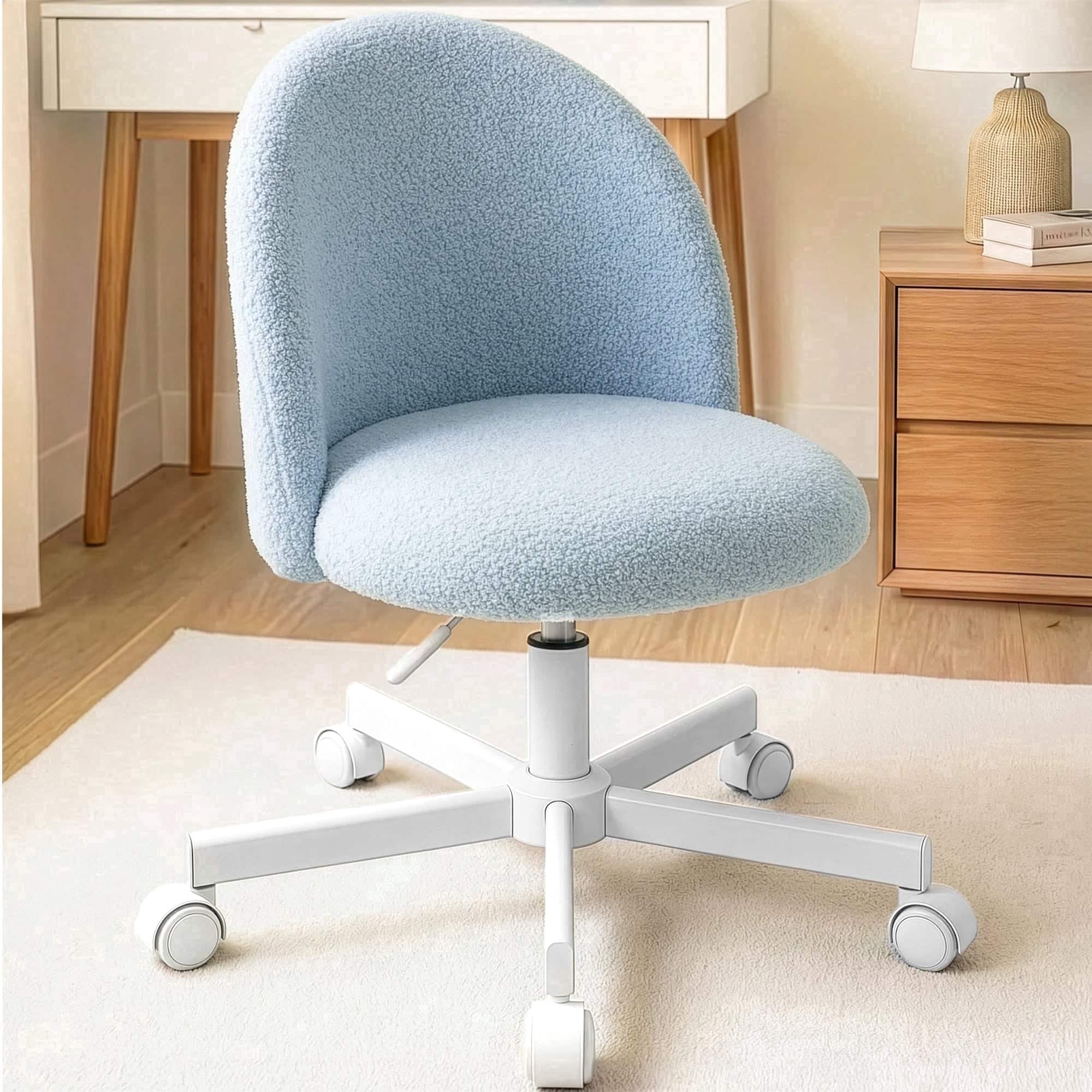 Neo Chair - Office Vanity Chair with Wheels Comfy Desk Chair for Girls Cute Computer Small Armless Adjustable Height Swivel - Blue