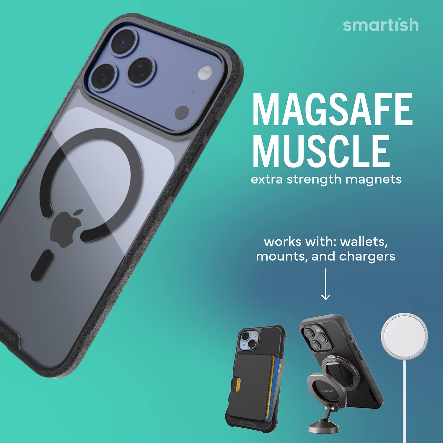 smartish MAGSAFE MUSCLE extra strength magnets works with: wallets, mounts, and chargers