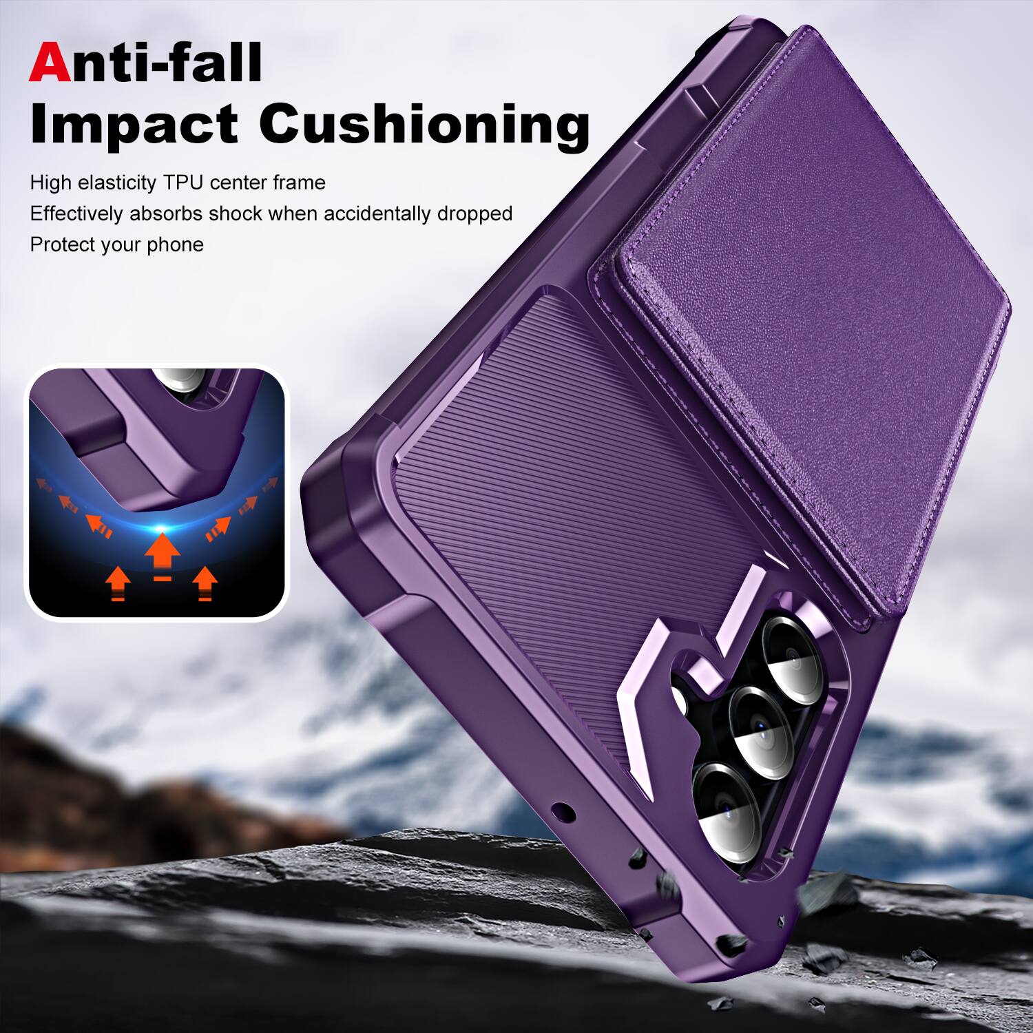 Anti-fall Impact Cushioning

High elasticity TPU center frame
Effectively absorbs shock when accidentally dropped
Protect your phone